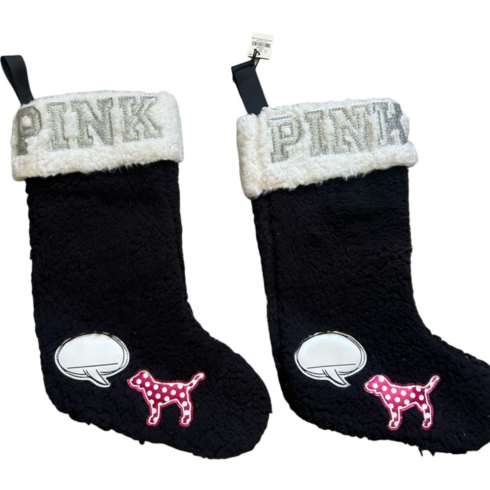 PINK Victoria's Secret Black and White Holiday Stockings